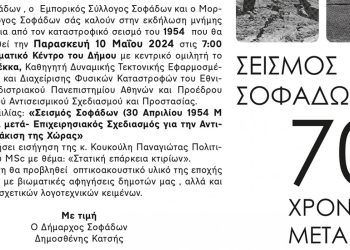 Εκδήλωση Μνήμης «ΣΕΙΣΜΟΣ ΣΟΦΑΔΩΝ 70 ΧΡΟΝΙΑ ΜΕΤΑ»