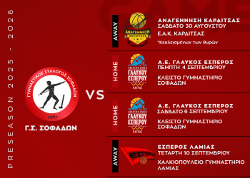 Το πρόγραμμα των φιλικών προετοιμασίας του Γ.Σ. Σοφάδων