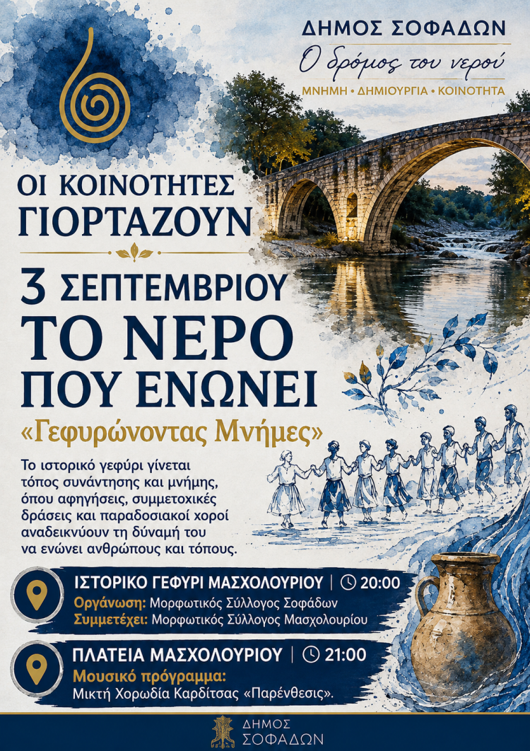 ΟΙ ΚΟΙΝΟΤΗΤΕΣ ΓΙΟΡΤΑΖΟΥΝ                              «ΤΟ ΝΕΡΟ ΠΟΥ ΕΝΩΝΕΙ – ΓΕΦΥΡΩΝΟΝΤΑΣ ΜΝΗΜΕΣ»
